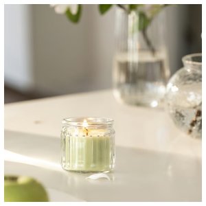 Ikea 玻璃瓶装香氛蜡烛 苹果/浅绿色 12小时