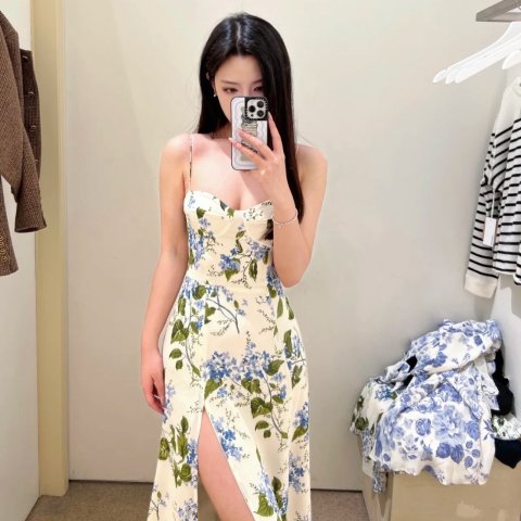 Frankie 花卉印花亚麻连衣裙