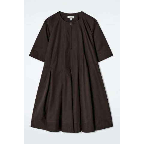 Pleated 拉链棉质迷你连衣裙
