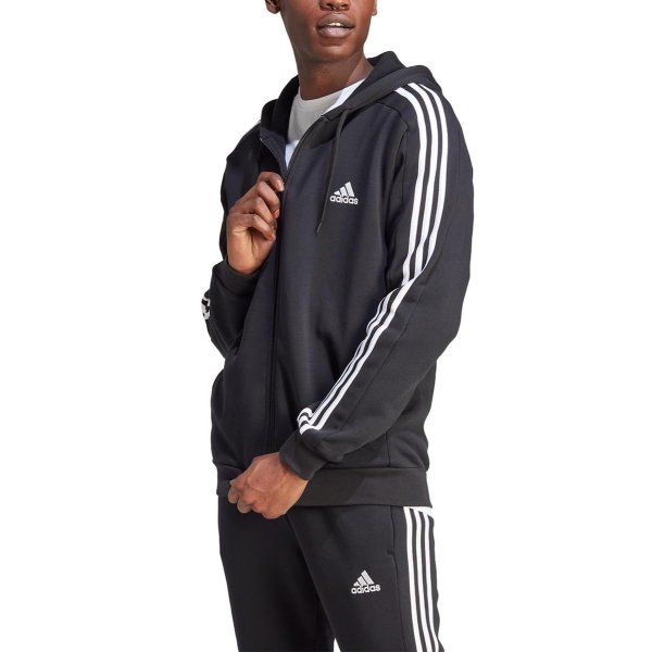 Men's Essentials Fleece 3-Stripes Full-Zip Hoodie, Black
