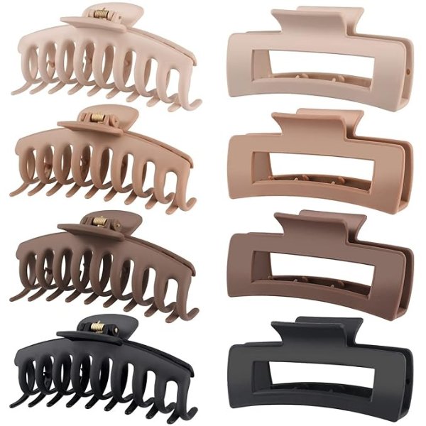 8 Pack 4.3 Inch Large Hair Claw Clips for Women Thin Thick Curly Hair , Big Matte Banana Clips,90's Strong Hold jaw clip,Neutral Colors