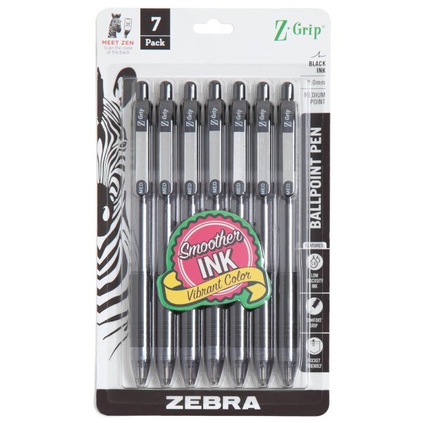  Z-Grip Retractable Ballpoint Pen Black Ink, 7 Pack