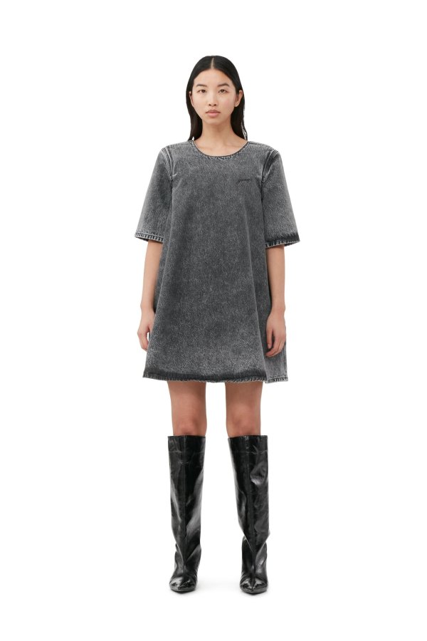 Snow Washed Denim A-line Mini Dress