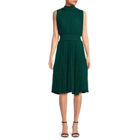 NANETTE LEPORE Shirred High Neck Pleated Sleeveless Midi Dress