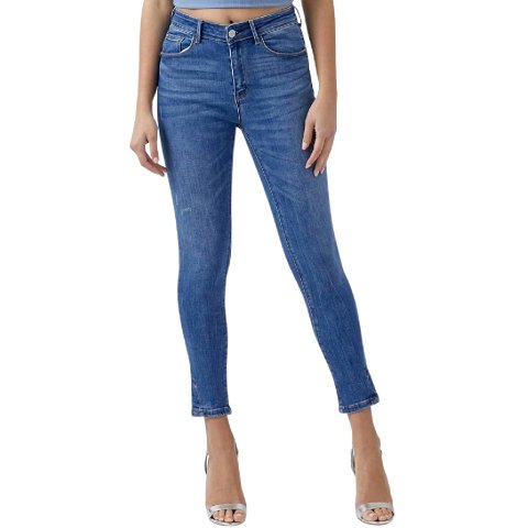 Curvy Yoke Mid Rise Skinny Jean In Dark Blue