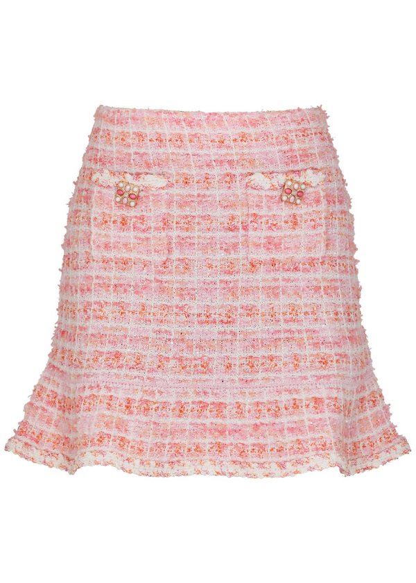Checked boucle knitted mini skirt