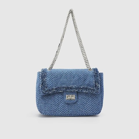 Raw Trim Chain Strap Denim Shoulder Bag
