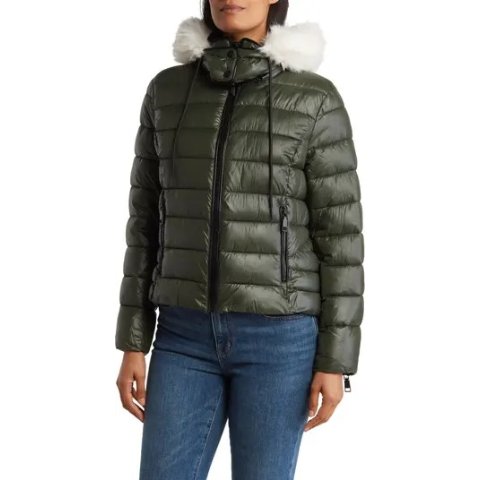Faux Fur Trim Hooded Puffer Jacket