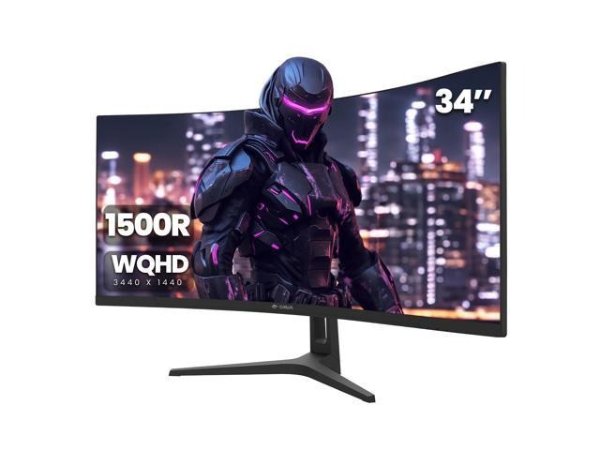 CRUA 34Inch Ultrawide Gaming Monitor, WQHD(3440*1440P)144Hz/165Hz Curved Monitor,1500R, 99% sRGB, Computer Monitor That Support AMD Freesync, HDMI 2.1 & Displayport 1.4,Wall Mountable Installs-Black