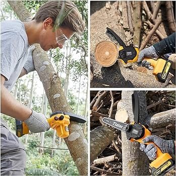 tietoc Mini Cordless Chainsaw, 6 Inch Handheld Chain Saw With Security Lock [Seniors Friendly], Battery Powered Super Saws With Manganese Steel Chain & Automatic Oiler, UPGRADE 2023 : Patio, Lawn & Garden