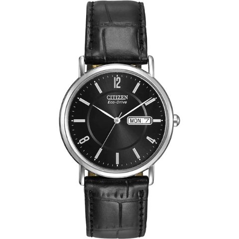 Citizenmen s eco-drive leather watch in black