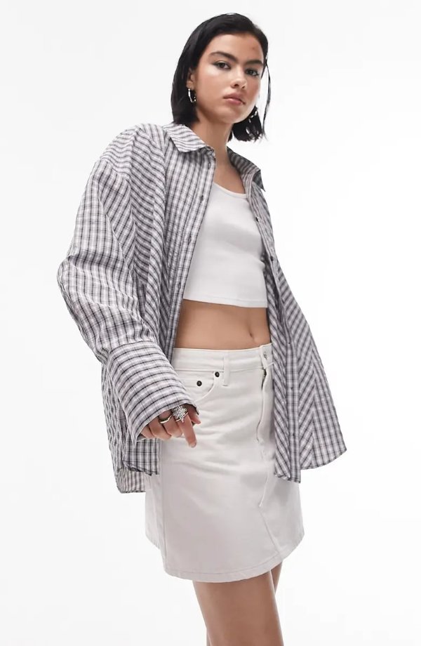 Oversize Check Button-Up Shirt