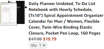 Daily Planner Undated, To-Do List Notebook with Hourly Schedule, (7x10&quot;) Spiral Appointment Organizer Calendar for Man / Women, Flexible Cover, Twin-Wire Binding Elastic Closure