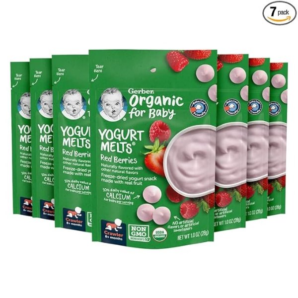 Gerber Organic Yogurt Melts Fruit Snacks, Red Berries, 1 Ounce (Pack of 7)