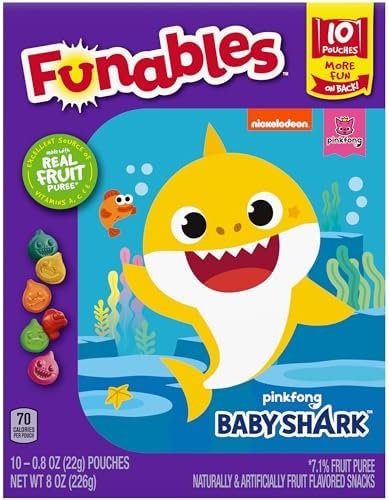 Funables Fruit Snacks, Baby Shark Shaped Fruit Flavored Snacks, 0.8 Ounce Pouches (Pack of 10)
