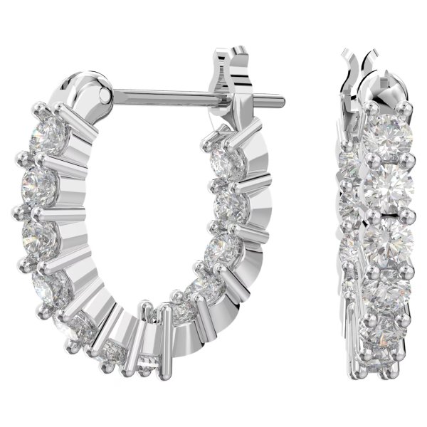 Vittore Mini Hoop Pierced Earrings, White, Rhodium plated by SWAROVSKI