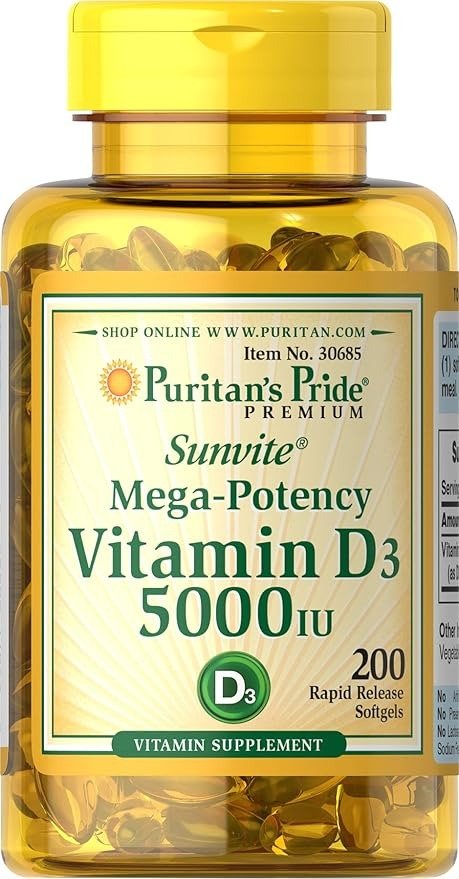 Vitamin D3 5,000 IU Bolsters Immunity by Puritan's Pride for Immune System Support and Healthy Bones and Teeth 200 Softgels, packaging may vary