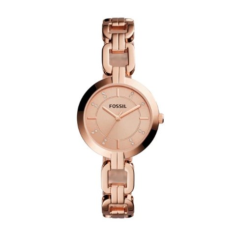 Fossilwomen s kerrigan three-hand, rose gold-tone stainless steel watch