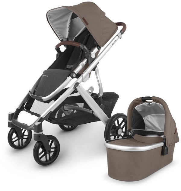 Vista V2 Single-to-Double Stroller - Theo (Dark Taupe / Silver / Chestnut Leather)