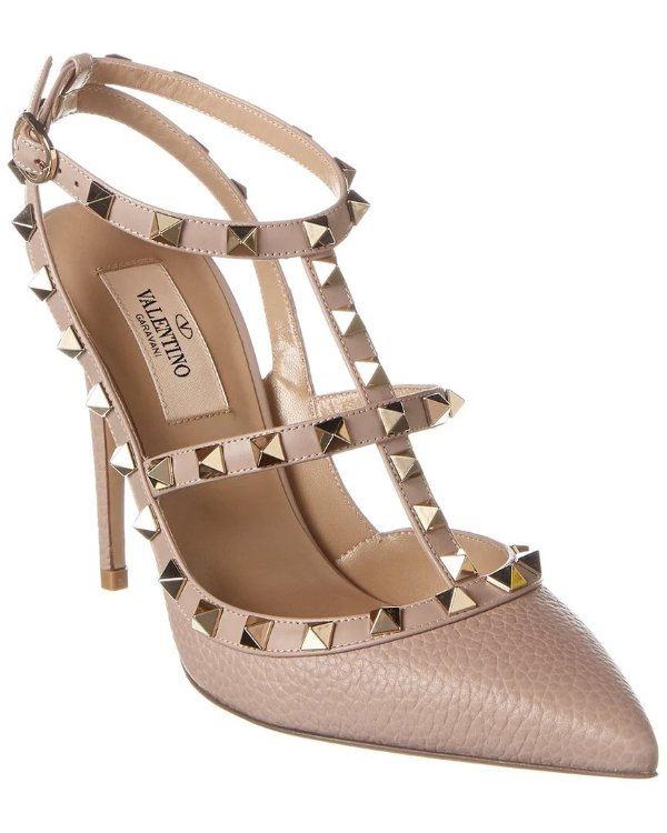 rockstud caged 100 grainy leather pump