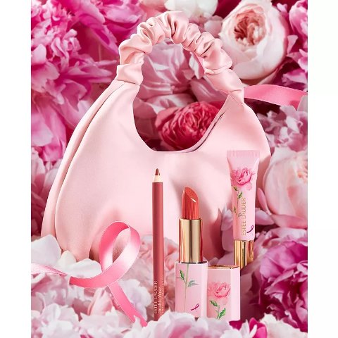 Estee Lauder带手提包 粉嫩嫩的一套~满额再送礼！唇部4件套