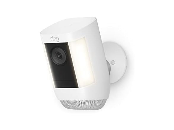 Certified Refurbished Ring Spotlight Cam Pro, Battery or Plug-In | 3D Motion Detection, Two-Way Talk with Audio+, and Dual-Band Wifi (2022 release) - White