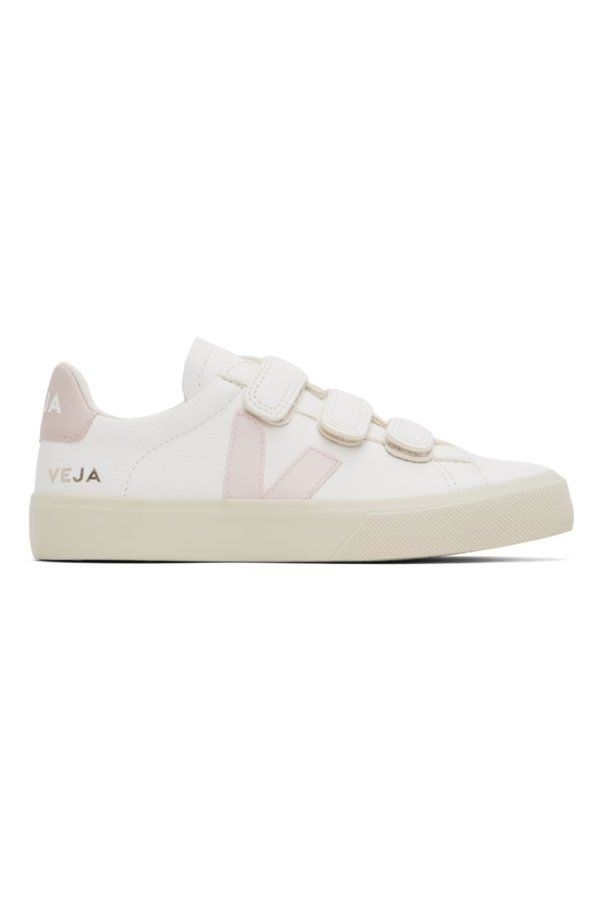 White & Pink Recife Leather Sneakers