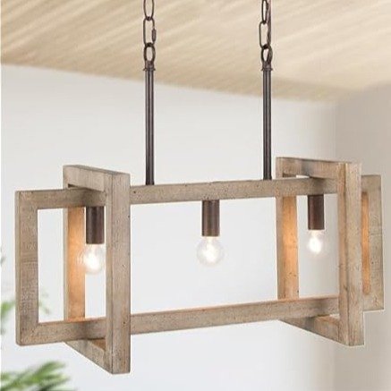 Farmhouse Chandelier, Wood 3-Light Kitchen Island Light Fixtures for Dining & Living Room, Bedroom, Cafe, and Bar Counter