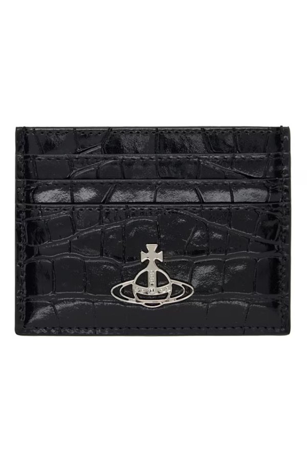 Black Croc-Embossed Card Holder