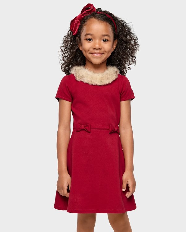 Girls Bow Ponte Dress - All Dressed Up - salsa