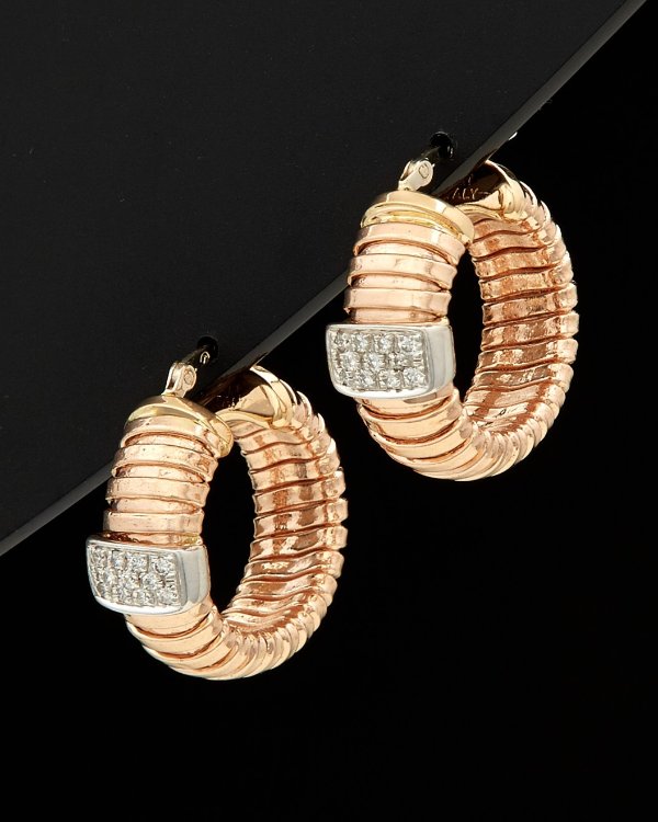 14K Italian Gold Two-Tone 0.35 ct. tw. Diamond Hoops / Gilt