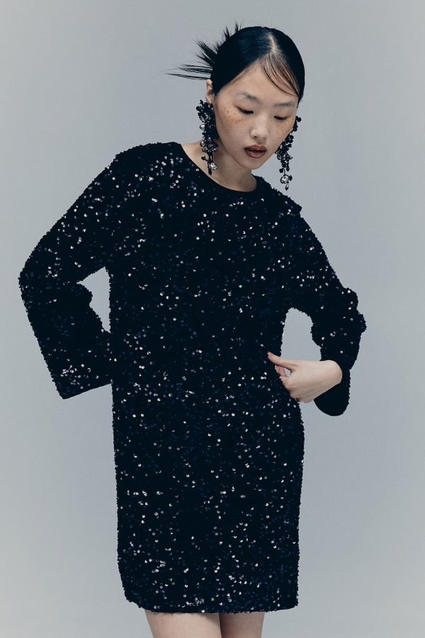 Sequined A-Line Dress - Black - Ladies | H&M US