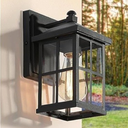 Black Farmhouse Outdoor Wall Lights, Modern Outdoor Exterior Light Fixtures Wall Mount with Clear Glass, Waterproof Square Outdoor Wall Lantern Sconce Porch Lights for House, Front Door, Garage