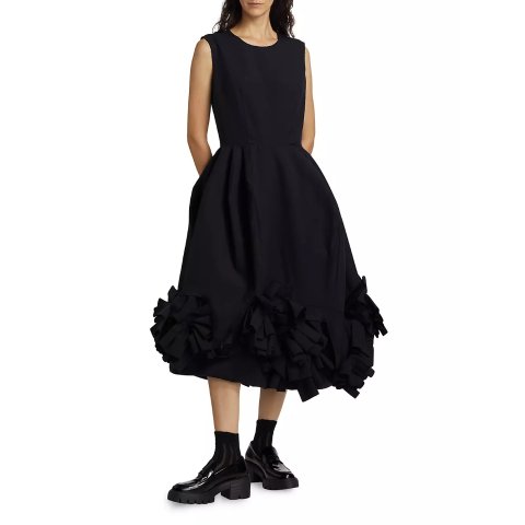 Embellished Flared Wool Midi-Dress