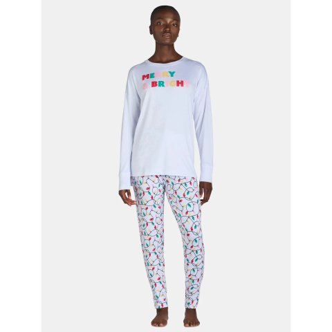 Jaclyn Women s Print Holiday Sleep Tee and Jogger Pants Pajama Set, 2-Piece, Size S-3X