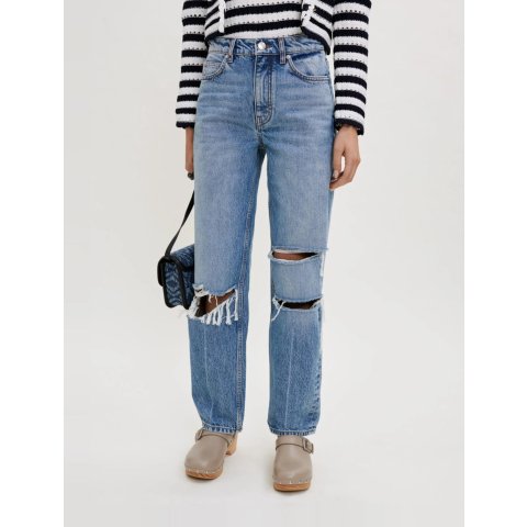 阔腿破洞牛仔裤