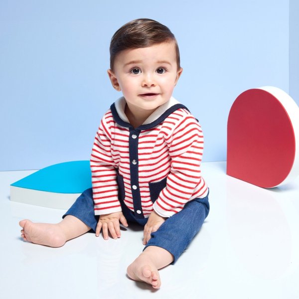 Baby boy cardigan with a sailor collar - White/red | Jacadi Paris