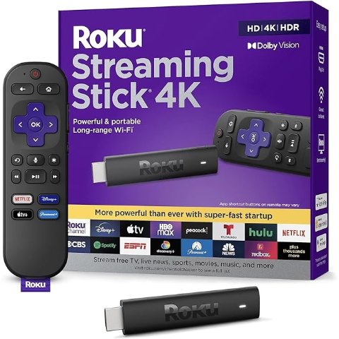 RokuStreaming Stick 4K | PortableStreaming Device 4K/HDR/Dolby Vision,Voice Remote, Free & Live TV