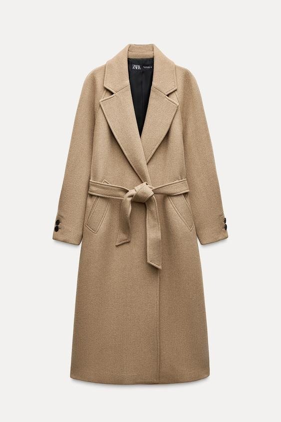 LONG BELTED WOOL BLEND COAT