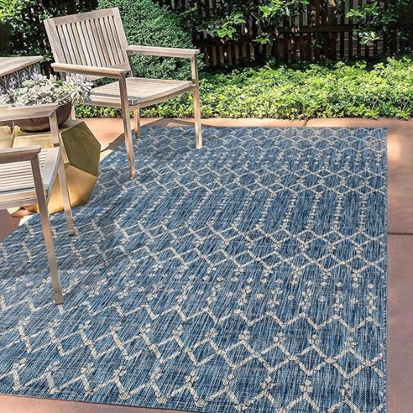 JONATHAN Y SMB108B-8 Ourika Moroccan Geometric Textured Weave Indoor Outdoor Area Rug, Bohemian, Rustic, Scandinavian Easy Cleaning,Bedroom,Kitchen,Backyard,Patio,Non Shedding, Navy/Light Gray, 8 X 10