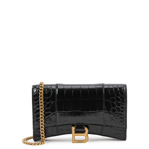 BalenciagaHourglass crocodile-effect leather wallet-on-chain