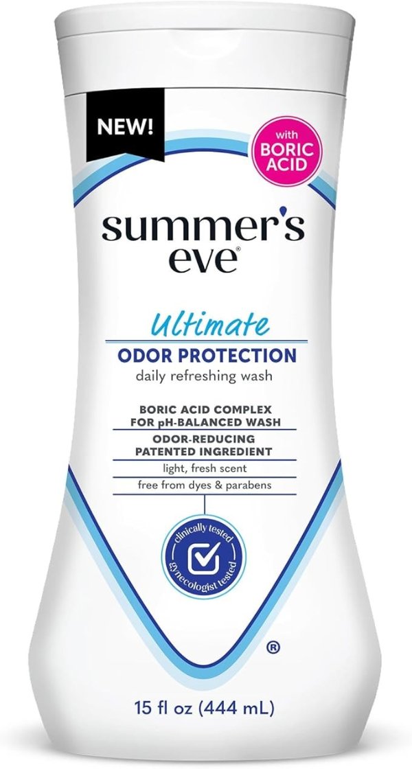 Summer's Eve, Ultimate Odor Control, Feminine Body Wash with Boric Acid, Removes Odor, Feminine Wash with pH Balance, 15 Fl Oz