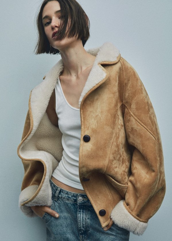 Shearling-lined coat with buttons