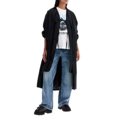 GANNI long tech seersucker trench