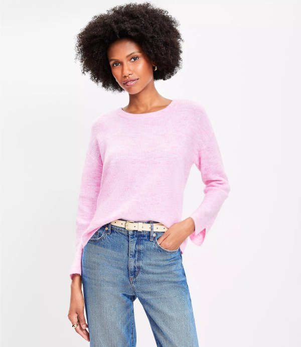 Ribbed Slit Cuff Flare Sleeve Sweater