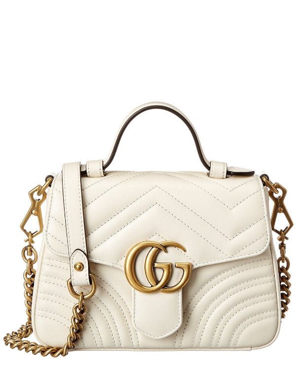 GG Marmont Mini Matelasse Leather Top Handle Shoulder Bag / Gilt