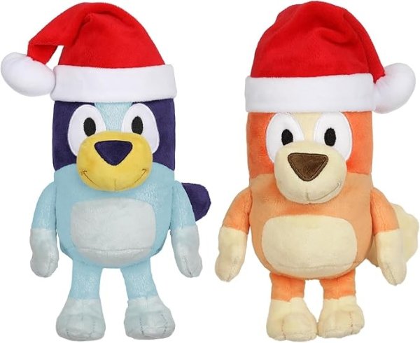 7-8" Plush Soft Toy Bundle Includes Festive and Bingo Christmas Holidays Season Plush with Santa Hats