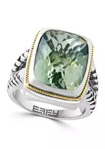 Green Amethyst Ring in Sterling Silver and 18K Yellow Gold