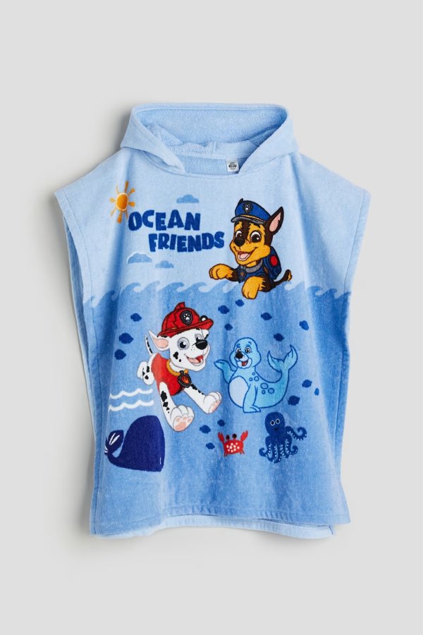Printed Poncho-style Towel - Light blue/PAW Patrol - Kids | H&M US