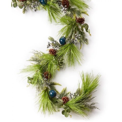 Holiday Lane Green Garland with Blue Berries, Created for Macy s - Macy s